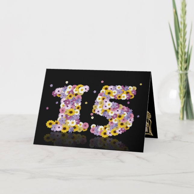 15th birthday card with flowery letters (Front)