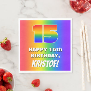 15th Birthday: Colourful, Fun Rainbow Pattern # 15 Napkin