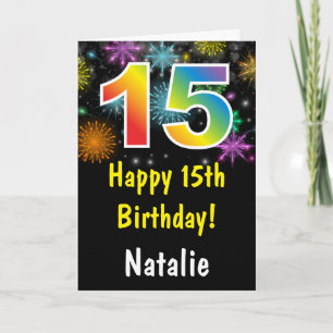 15th Birthday Colourful Rainbow Fireworks Card