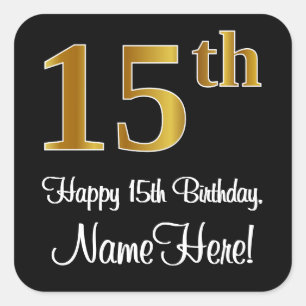 15th Birthday – Elegant Luxurious Faux Gold Look # Square Sticker