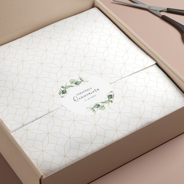 15th Birthday Eucalyptus Greenery Quinceanera Classic Round Sticker (Creator Uploaded)