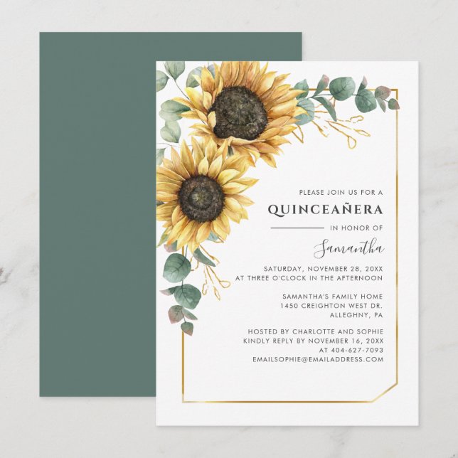 15th Birthday Floral Eucalyptus Quinceanera Party Invitation (Front/Back)