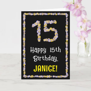 15th Birthday: Floral Flowers Number, Custom Name Card