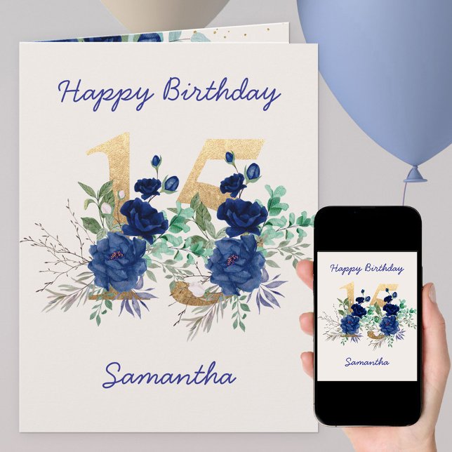  15th Birthday Floral Number 15 Personalised Card (Creator Uploaded)