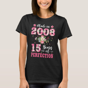 15th Birthday For Women Floral Made In 2008 T-Shirt