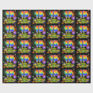 15th Birthday: Fun Fireworks, Rainbow Look # “15 Wrapping Paper
