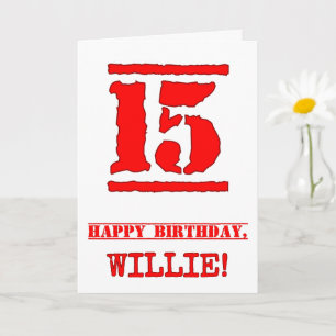 15th Birthday: Fun, Red Rubber Stamp Inspired Look Card