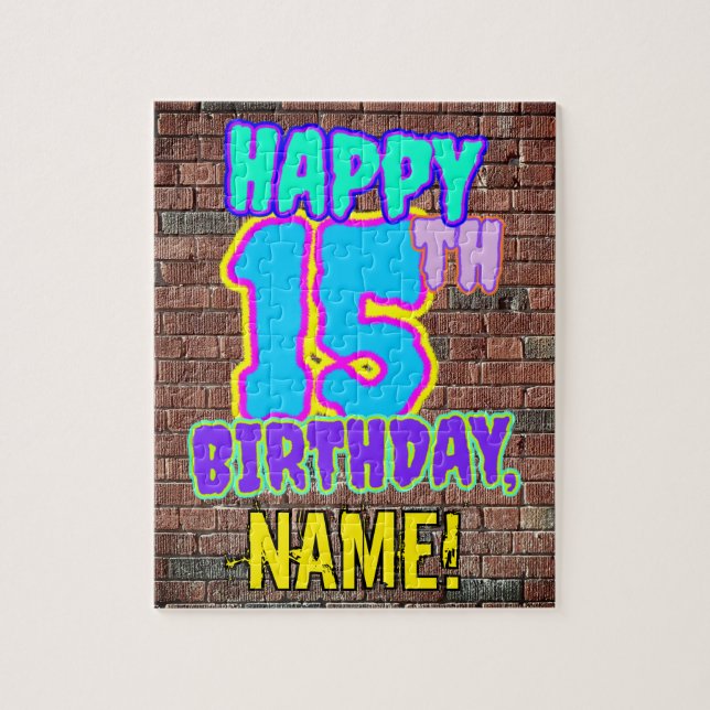15th Birthday ~ Fun, Urban Graffiti Inspired Look Jigsaw Puzzle (Vertical)