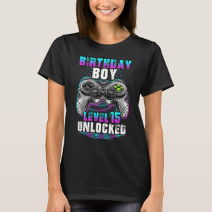 15th Birthday Gamer Gift Boys Level 15 Unlocked Vi T-Shirt
