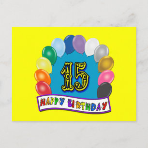 15th Birthday Gifts with Assorted Balloons Design Postcard