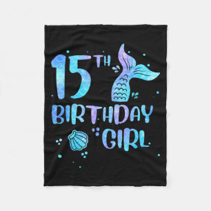 15th Birthday Girl Mermaid 15th Toddlers Back to Fleece Blanket