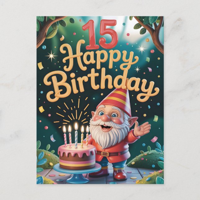 15th Birthday Gnome Celebration Postcard (Front)
