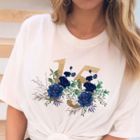 15th Birthday Gold Floral Number 15 Blue Rose