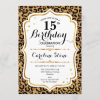 15th Birthday - Gold Leopard Print