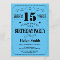 15th Birthday Invitation Black and Blue