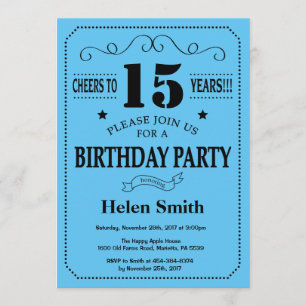 15th Birthday Invitation Black and Blue