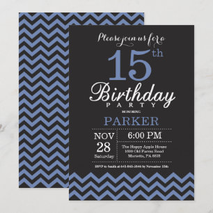 15th Birthday Invitation Black and Blue