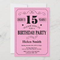 15th Birthday Invitation Black and Pink