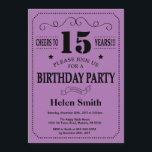 15th Birthday Invitation Black and Purple<br><div class="desc">15th Birthday Invitation Black and Purple Typography. Black and Purple Background. Kids Birthday. Male Men or Women Birthday. Kids Boy or Girl Lady Teen Teenage Bday Invite. 13th 15th 16th 18th 20th 21st 30th 40th 50th 60th 70th 80th 90th 100th. Any Age. For further customisation, please click the "Customise it"...</div>