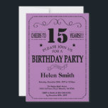 15th Birthday Invitation Black and Purple<br><div class="desc">15th Birthday Invitation Black and Purple Typography. Black and Purple Background. Kids Birthday. Male Men or Women Birthday. Kids Boy or Girl Lady Teen Teenage Bday Invite. 13th 15th 16th 18th 20th 21st 30th 40th 50th 60th 70th 80th 90th 100th. Any Age. For further customisation, please click the "Customise it"...</div>
