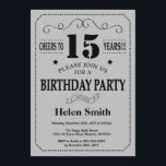 15th Birthday Invitation Black and Silver Grey<br><div class="desc">15th Birthday Invitation Black and Silver Grey Typography. Black and Silver Grey Grey Background. Kids Birthday. Male Men or Women Birthday. Kids Boy or Girl Lady Teen Teenage Bday Invite. 13th 15th 16th 18th 20th 21st 30th 40th 50th 60th 70th 80th 90th 100th. Any Age. For further customisation, please click...</div>