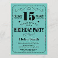 15th Birthday Invitation Black and Teal