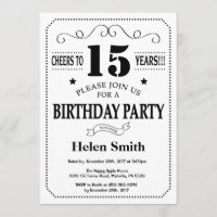 15th Birthday Invitation Black and White