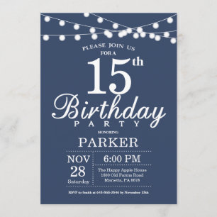 15th Birthday Invitation Blue