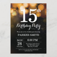 15th Birthday Invitation Gold Glitter