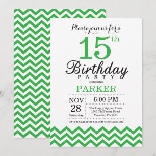 15th Birthday Invitation Green Chevron