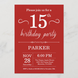 15th Birthday Invitation Red