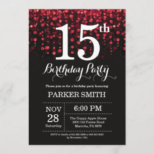 15th Birthday Invitation Red Glitter