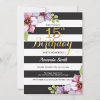 15th Birthday Invitation Teen Floral
