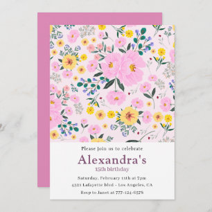 15th birthday invitations Boho Floral Pink