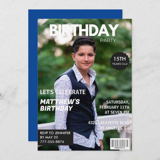 15th birthday invitations Men Him Magazine Cover (Front/Back)