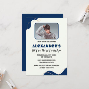 15th birthday invitations Men Navy Simple Photo