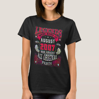 15th Birthday  Legends Born In August 2007 15 Year T-Shirt