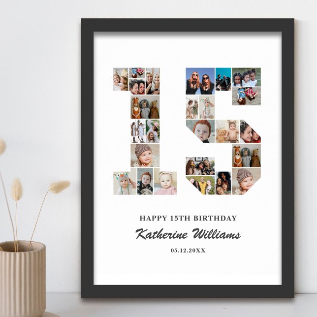 15th Birthday Number 15 Custom Photo Collage Poster (Creator Uploaded)
