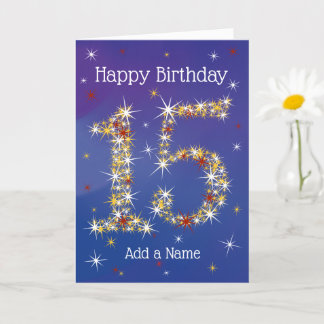15th Birthday - Number 15 in Stars - Blue - Age 15 Card