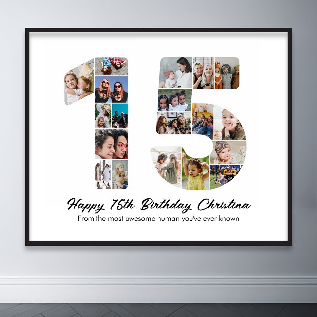 15th Birthday Number 15 Photo Collage Picture Poster (15th birthday number 16 photo collage)