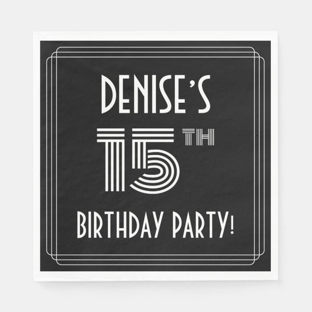 15th Birthday Party: Art Deco Style + Custom Name Napkin (Front)