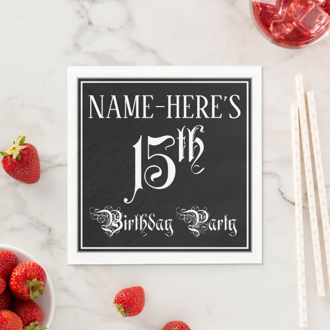 15th Birthday Party — Fancy Script + Custom Name Napkin (Insitu)