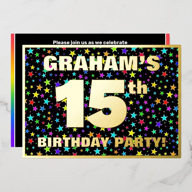 15th Birthday Party — Fun, Colourful Stars Pattern (Front/Back)