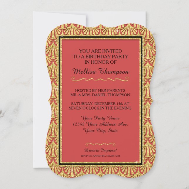 15TH Birthday Party Glam Great Gatsby Style Invitation (Back)