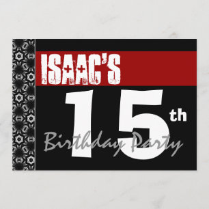 15th Birthday Party Modern Red Black and White Invitation