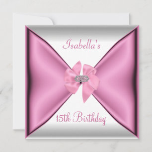 15th Birthday Party Pretty Silk Pink Bow Invitation