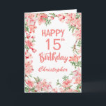 15th Birthday Pink Peach Peonies Watercolor Floral Card<br><div class="desc">15th Birthday Pink Peach Peonies Watercolor Floral Birthday Card. For further customisation,  please click the "Customise it" button and use our design tool to modify this template.</div>