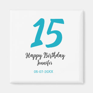 15th birthday quiencenera add date year blue templ magnet