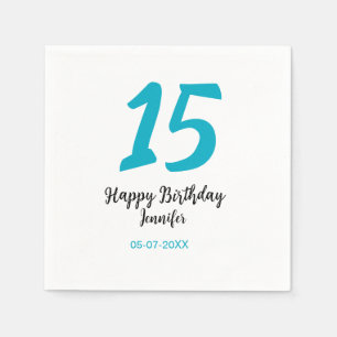 15th birthday quiencenera add date year blue templ napkin