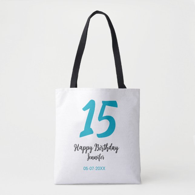 15th birthday quiencenera add date year blue templ tote bag (Front)